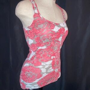 INC International Concepts Coral Racerback Tank Top Abstract Flowered Jeweled